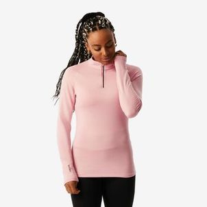 Blusa segunda pele feminina Ski 500 1/2 ziper térmica