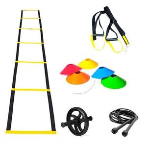 Kit Escada Agilidade Nylon + TRX + Corda de Pular + Roda abdominal  + 10 Chapéu Chinês