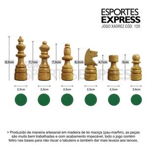 Peças para Jogo de Xadrez em Madeira Nobre Rei 8cm Cód120