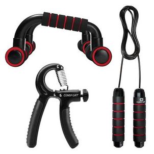 Kit Flexor De Antebraço Handgrip + Corda de Pular Exercício Funcional + Par Apoio Flexão De Braço