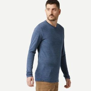 Camiseta Masculina Trilha Trekking Merino Manga Longa Quechua Azul