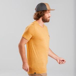 Camiseta Masculina Trilha Trekking Merino Quechua Amarelo