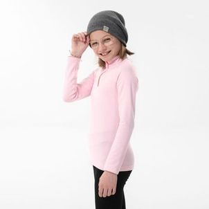 Blusa Segunda Pele Infantil Ski 500 1/2 Ziper Térmica Rosa