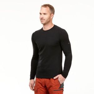 Camiseta Masculina Trilha Trekking Merino Manga Longa Quechua Preto