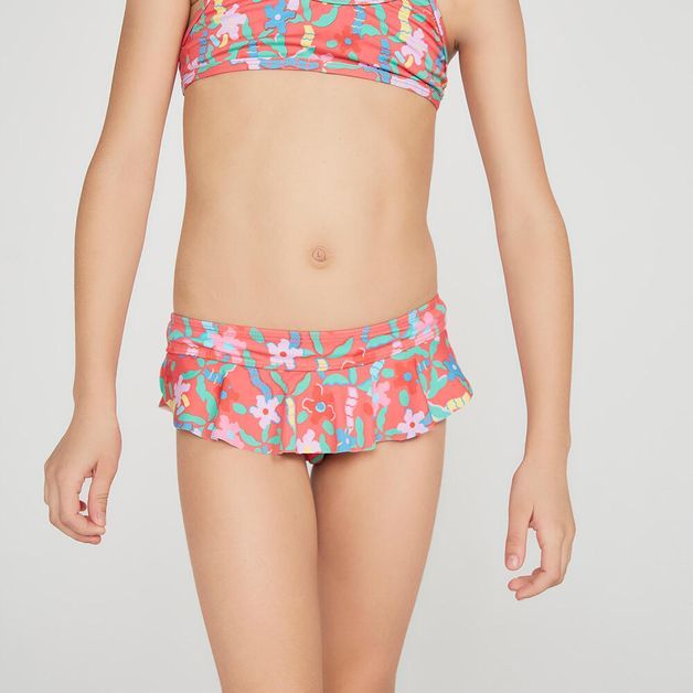 Biquini Infantil de Surf Calcinha Babado Olain, rosa-estampado, 3-4 ANOS
