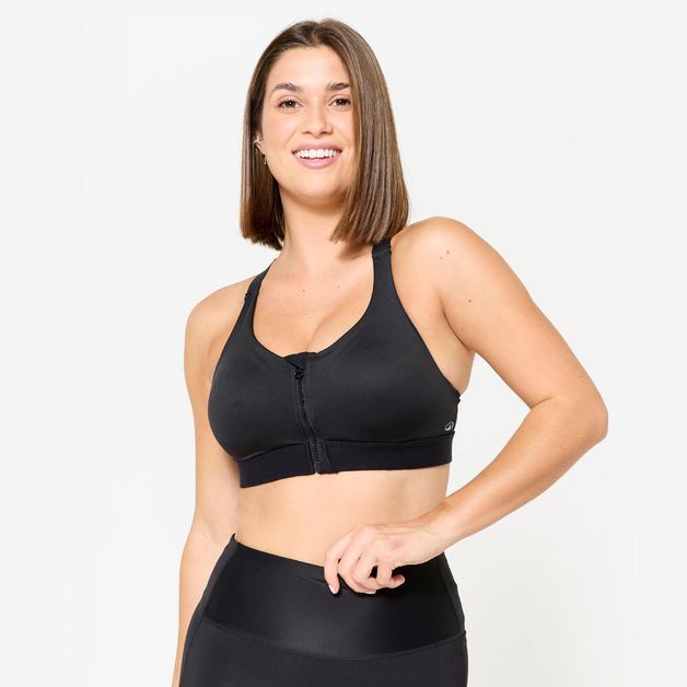 Top Feminino Fitness Cardio com Fecho 900, preto, 3G