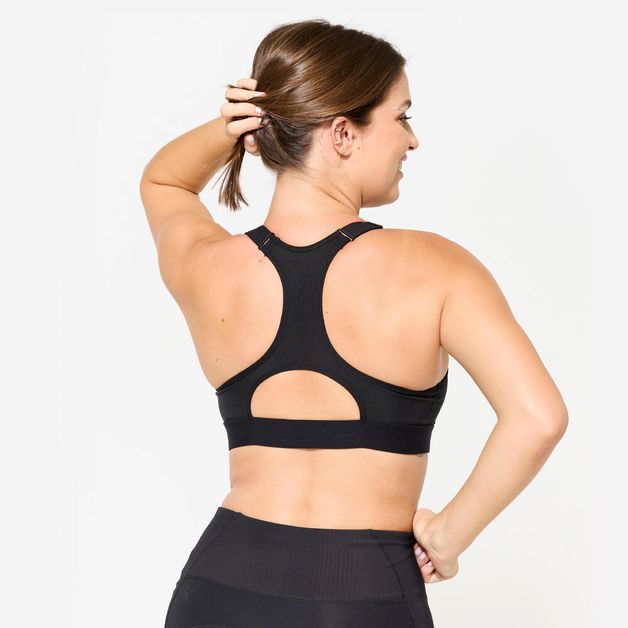 Top Feminino Fitness Cardio com Fecho 900, preto, 3G