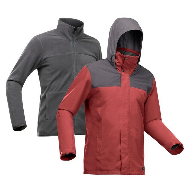 Jaqueta-masculina-de-trekking-Travel-100-3-em-1-vermelho-3G