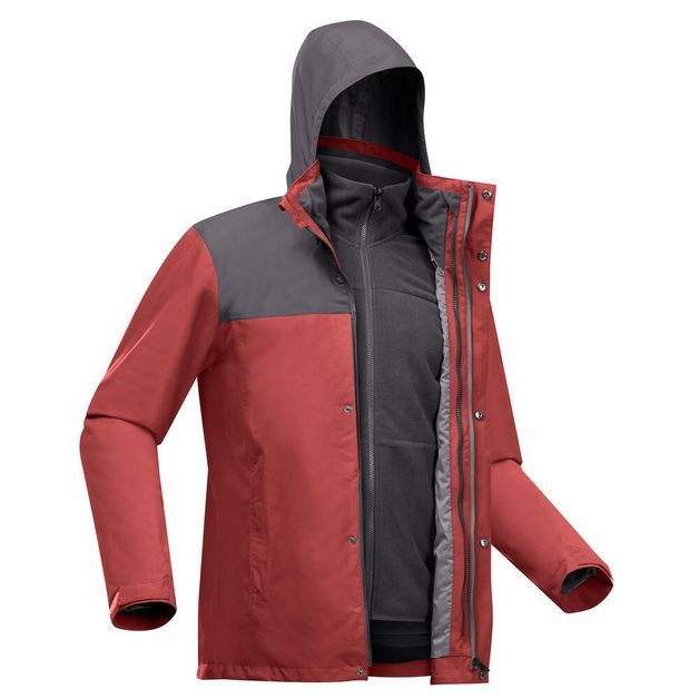 Jaqueta-masculina-de-trekking-Travel-100-3-em-1-vermelho-3G